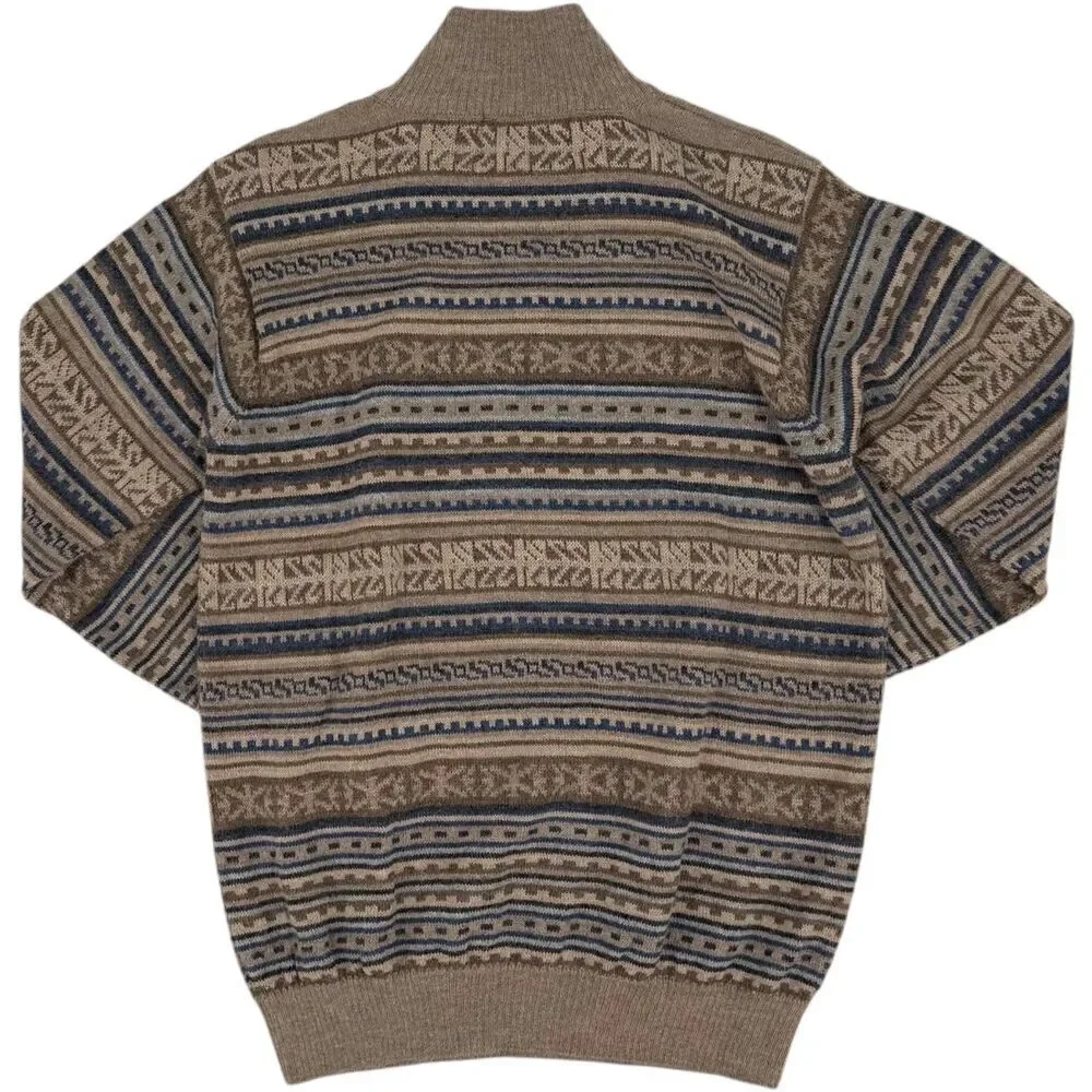 Pure Alpaca Augusto Baby Alpaca Peruvian Geometric Quarter Zip Sweater Beige SM